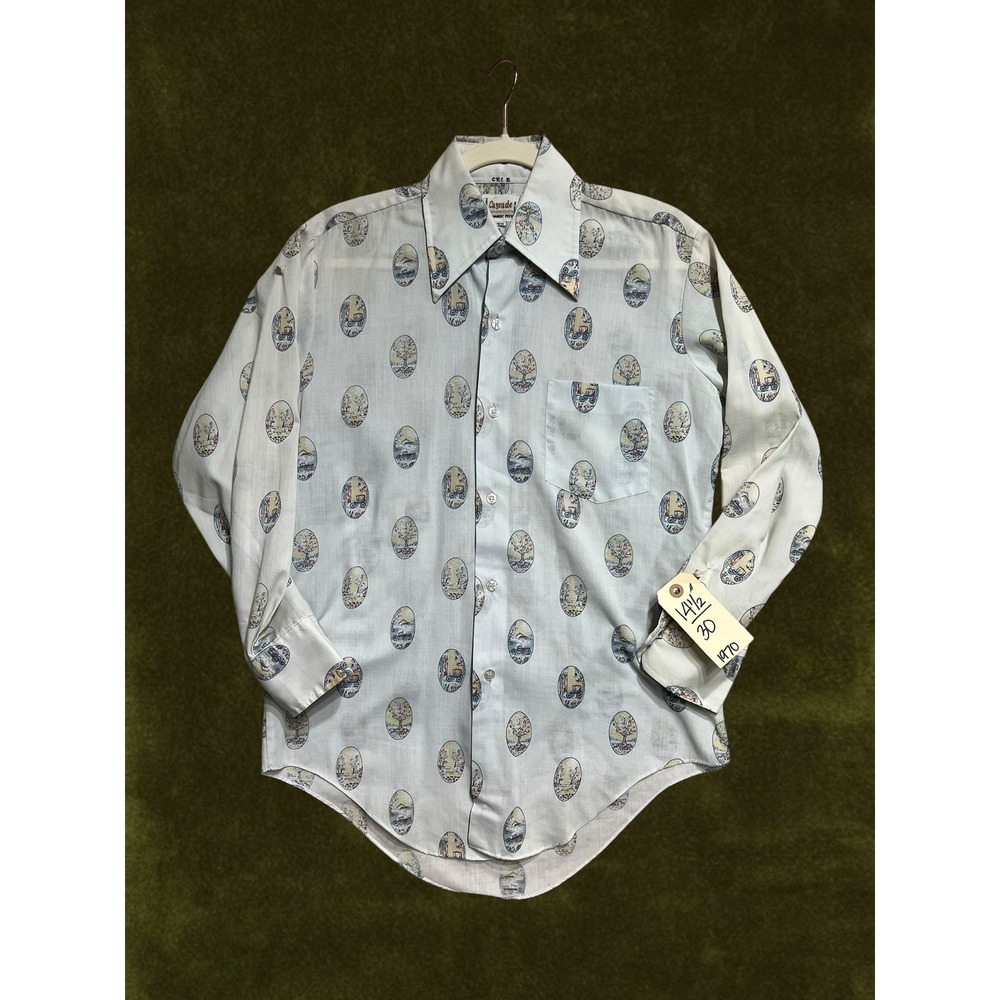 Vintage 70s Cascade Hollywood Costume Rental CRC Novelty Print Disco Shirt 14.5